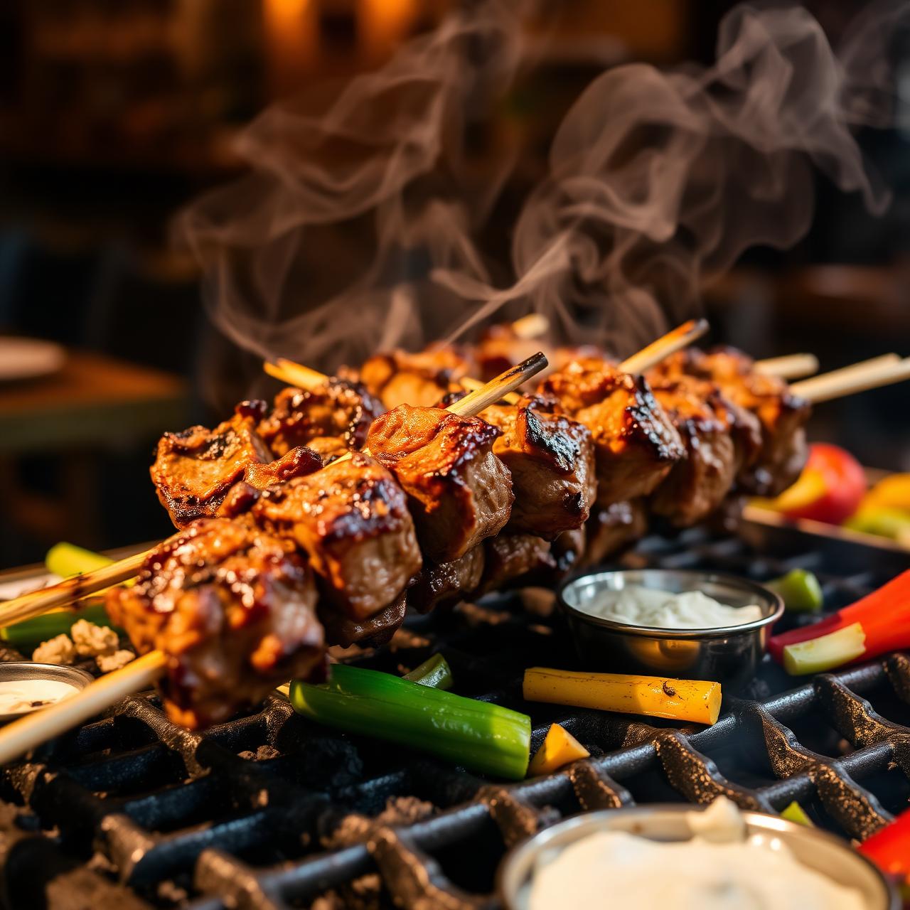 Grillade spett över kol
